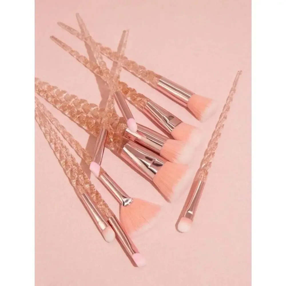 Glittery Makeup Brushes In Light Pink Set of 10